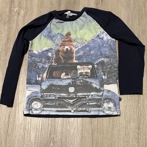 Minymo Kids Long Sleeve Bear Print Shirt - Navy
